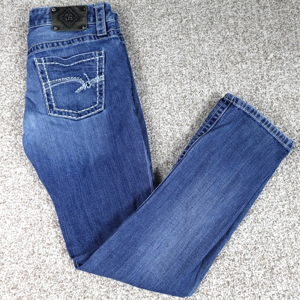 D9‎ Jett Denim Jeans Women's Size 28 Blue Bootcut Distressed Embellished Pockets